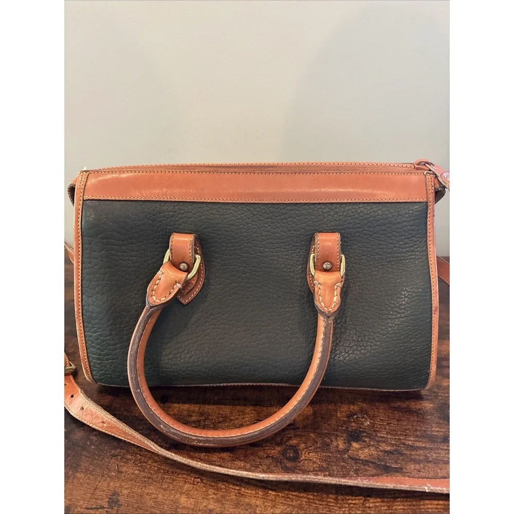 Vintage Dooney & Bourke Vintage All Weather Leather Purse Handbag Green & Cognac